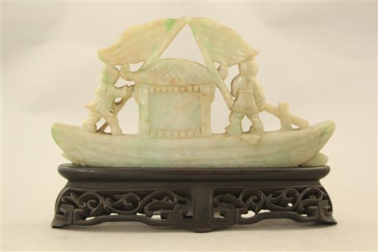 Two Chinese jadeite carvings and an amethyst quartz figure of a lion-dog, 20th century, 6.2cm